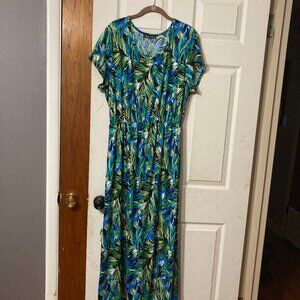 BLUE DRESS W/GREEN LEAVES